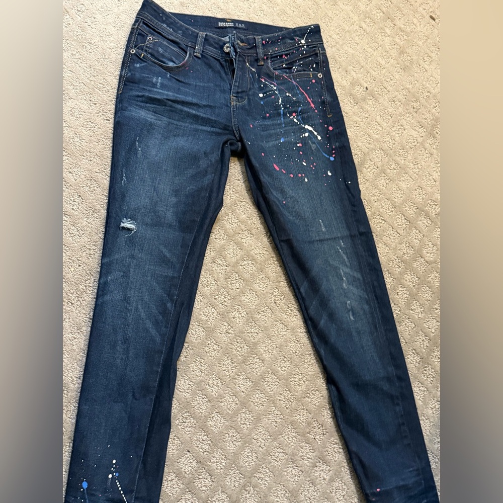 Zara paint splatter skinny jeans